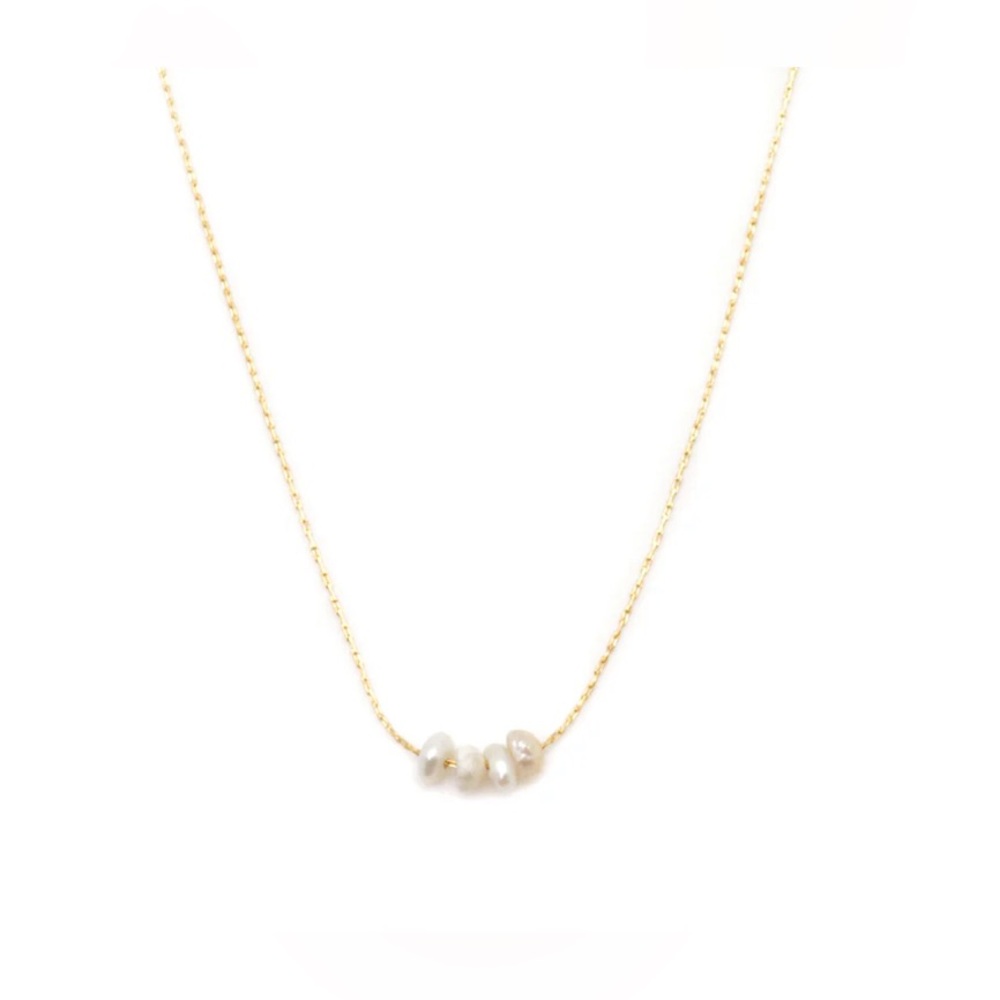 Gold and Cream Pearl Necklace with Dainty Chain